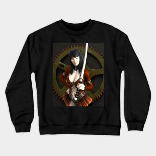 ancient warrior  woman in red with katana sword Crewneck Sweatshirt